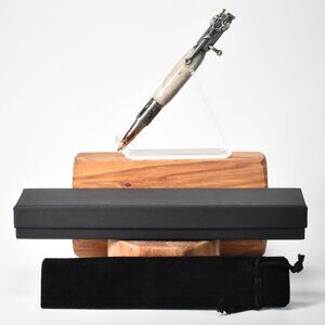 Hand Made Deer Hunter Bolt Action Pen in Antique Pewter with Deer Antler Body